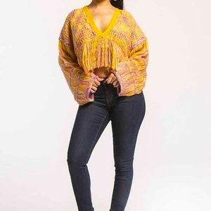 Wow Couture Oversized Cropped Fringe Sweater